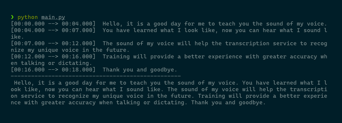 terminal output
